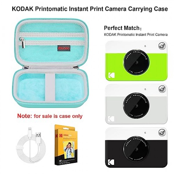 KODAK Printomatic 디지털 즉석 인쇄 카메라용 카메라 운반 케이스, 휴대용 Bluetooth 포토 프린터 보관 홀더 가방, Zink 인화지에 맞는 메시 가방, MicroSD 카드, USB 케이블, 녹색