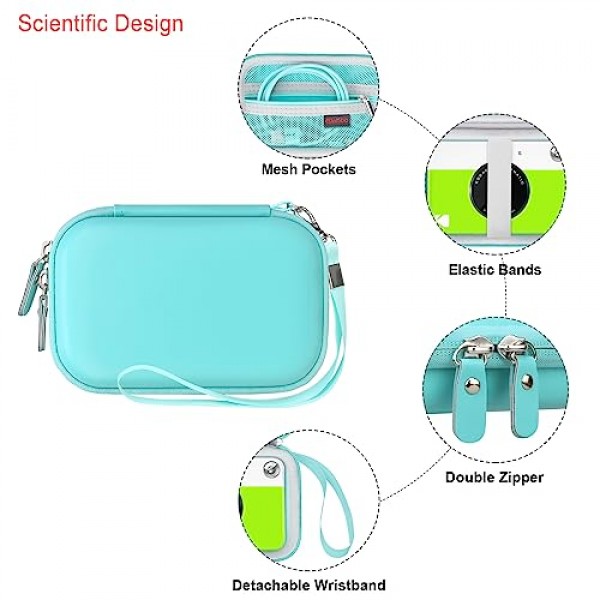 KODAK Printomatic 디지털 즉석 인쇄 카메라용 카메라 운반 케이스, 휴대용 Bluetooth 포토 프린터 보관 홀더 가방, Zink 인화지에 맞는 메시 가방, MicroSD 카드, USB 케이블, 녹색