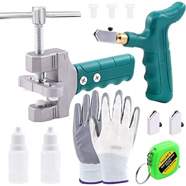 Swpeet 12Pcs 2 in 1 유리 타일 커터 도구 키트(유리 깨는 펜치 및 유리 커터, 거울 절단 키트, 유리 런닝 펜치 포함) 쉬운 활공 유리 및 타일 커터를 위한 세라믹 절단 도구