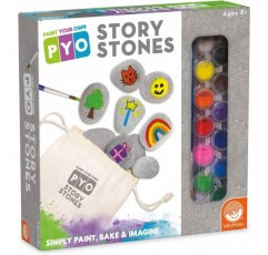 MindWare Paint Your Own Story Stones & Storytelling Game for Kids – DIY 키트에는 스톤 16개, 페인트 12개, 브러시 2개 및 가방이 포함되어 있습니다.