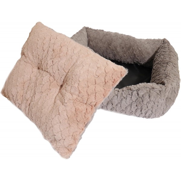 Rosewood 04404 럭셔리 강아지 침대 스몰, 소용돌이 패턴과 내부에 플러시 양면 쿠션이 있는 아늑한 부드러운 모피로 제작됨 - 세탁기, 46 x 36 cm, 그레이/핑크 46 cm