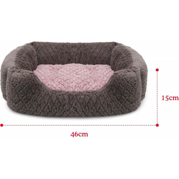 Rosewood 04404 럭셔리 강아지 침대 스몰, 소용돌이 패턴과 내부에 플러시 양면 쿠션이 있는 아늑한 부드러운 모피로 제작됨 - 세탁기, 46 x 36 cm, 그레이/핑크 46 cm
