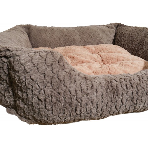 Rosewood 04404 럭셔리 강아지 침대 스몰, 소용돌이 패턴과 내부에 플러시 양면 쿠션이 있는 아늑한 부드러운 모피로 제작됨 - 세탁기, 46 x 36 cm, 그레이/핑크 46 cm