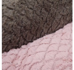 Rosewood 04404 럭셔리 강아지 침대 스몰, 소용돌이 패턴과 내부에 플러시 양면 쿠션이 있는 아늑한 부드러운 모피로 제작됨 - 세탁기, 46 x 36 cm, 그레이/핑크 46 cm