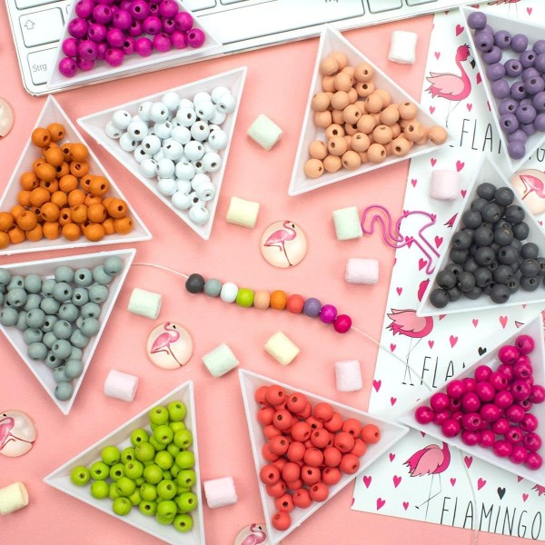 스레딩용 사딩고 원목비즈(500개, 8mm) 컬러풀 비즈, 크래프트 비즈 세트, 마크라메 원목 비즈, 색상 선택 가능, 색상: 내츄럴