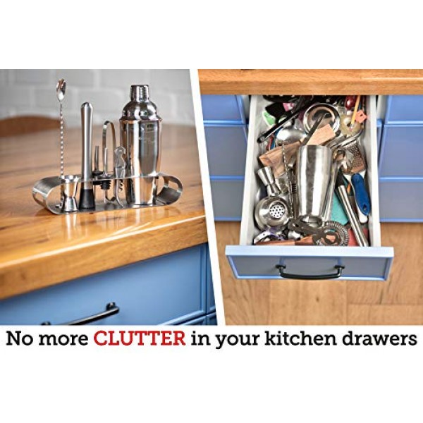 Mixology 바텐더 키트: 우아한 금속 스탠드가 포함된 9피스 바 세트 칵테일 셰이커 세트