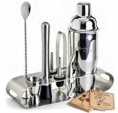Mixology 바텐더 키트: 우아한 금속 스탠드가 포함된 9피스 바 세트 칵테일 셰이커 세트