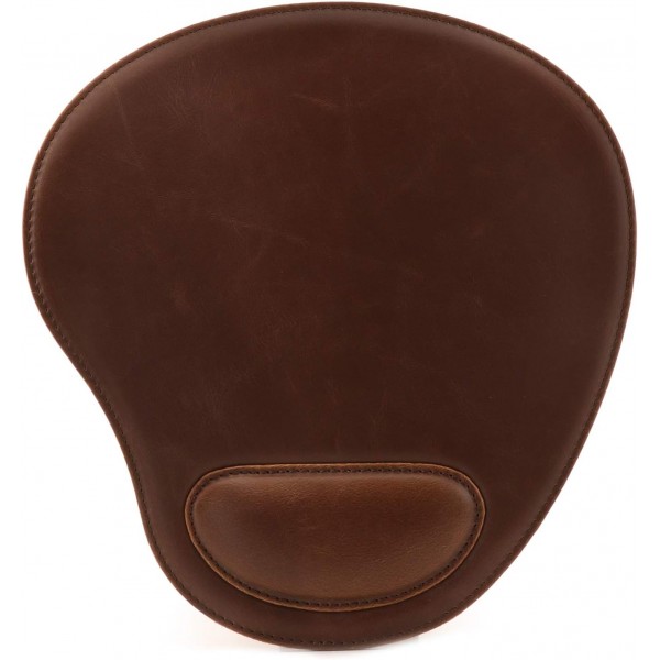 손목 받침대가 있는 Londo 가죽 타원형 Mouspad - 미끄럼 방지 바닥, 매끄러운 표면(다크 브라운)
