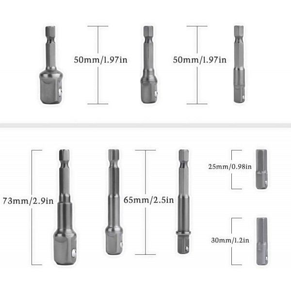 Guyiste 8피스 육각 ~ 1/4인치, 3/8인치, 1/2인치 사각 드릴 척 어댑터 + 1피스 105° 앵글 스크루드라이버 부착 어댑터(1/4인치, 육각 핸들), 105° 앵글 비트 홀더. 임팩트 재종 +