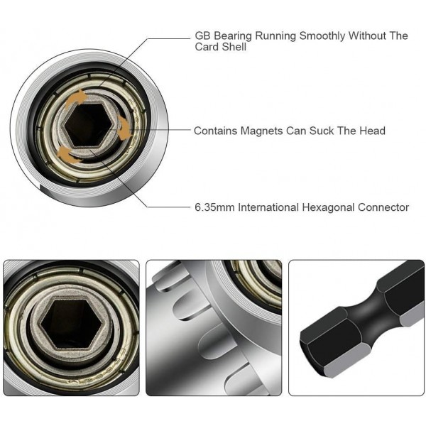 Guyiste 8피스 육각 ~ 1/4인치, 3/8인치, 1/2인치 사각 드릴 척 어댑터 + 1피스 105° 앵글 스크루드라이버 부착 어댑터(1/4인치, 육각 핸들), 105° 앵글 비트 홀더. 임팩트 재종 +