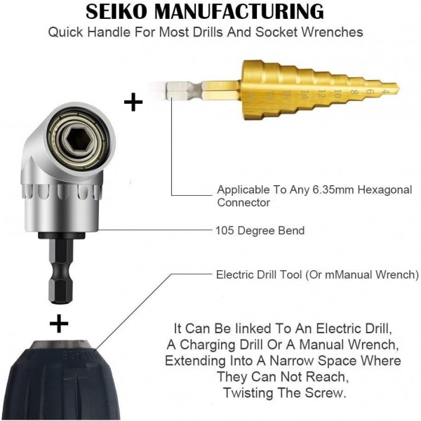 Guyiste 8피스 육각 ~ 1/4인치, 3/8인치, 1/2인치 사각 드릴 척 어댑터 + 1피스 105° 앵글 스크루드라이버 부착 어댑터(1/4인치, 육각 핸들), 105° 앵글 비트 홀더. 임팩트 재종 +