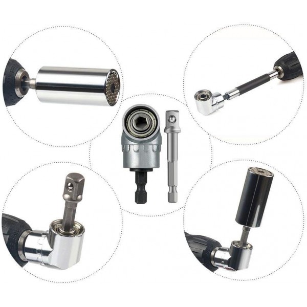 Guyiste 8피스 육각 ~ 1/4인치, 3/8인치, 1/2인치 사각 드릴 척 어댑터 + 1피스 105° 앵글 스크루드라이버 부착 어댑터(1/4인치, 육각 핸들), 105° 앵글 비트 홀더. 임팩트 재종 +