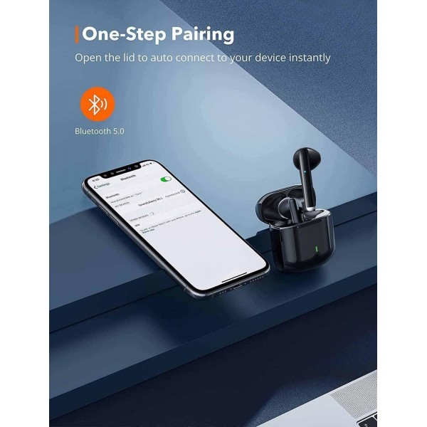 FLEEER QOLIXM Bluetooth 5.3 무선 헤드폰, 내장형 마이크 ​​및 충전 케이스, Apple Airpods/Android/iPhone 헤드폰용 3D HD 스테레오 소음 감소 블랙