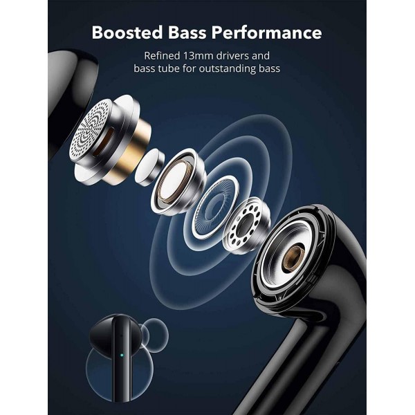 FLEEER QOLIXM Bluetooth 5.3 무선 헤드폰, 내장형 마이크 ​​및 충전 케이스, Apple Airpods/Android/iPhone 헤드폰용 3D HD 스테레오 소음 감소 블랙