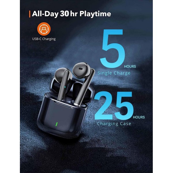 FLEEER QOLIXM Bluetooth 5.3 무선 헤드폰, 내장형 마이크 ​​및 충전 케이스, Apple Airpods/Android/iPhone 헤드폰용 3D HD 스테레오 소음 감소 블랙