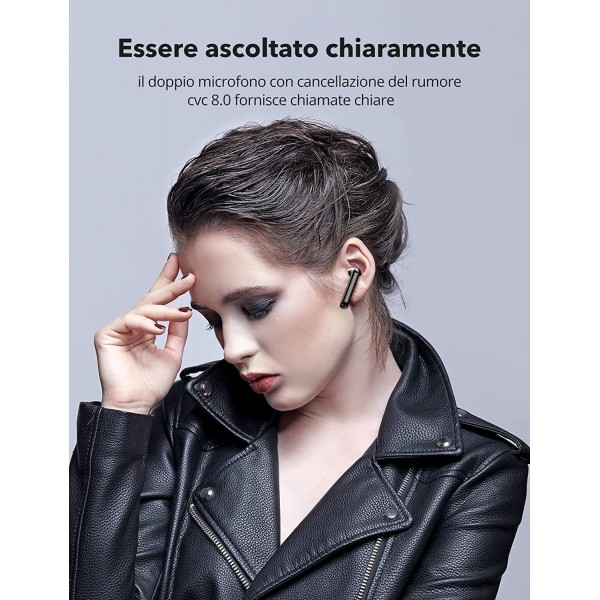 FLEEER QOLIXM Bluetooth 5.3 무선 헤드폰, 내장형 마이크 ​​및 충전 케이스, Apple Airpods/Android/iPhone 헤드폰용 3D HD 스테레오 소음 감소 블랙