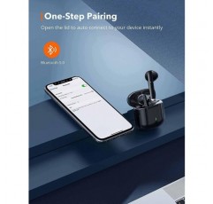 FLEEER QOLIXM Bluetooth 5.3 무선 헤드폰, 내장형 마이크 ​​및 충전 케이스, Apple Airpods/Android/iPhone 헤드폰용 3D HD 스테레오 소음 감소 블랙