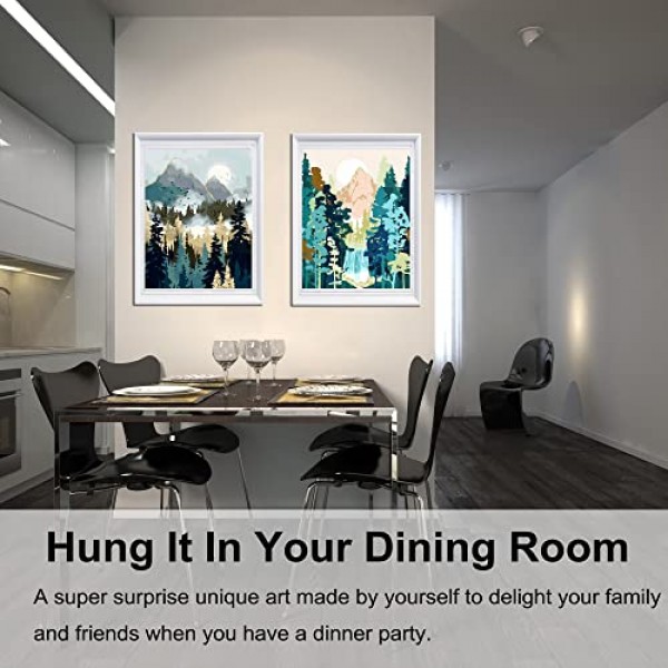 성인 초보자와 어린이를 위한 숫자로 그림 그리기, 12인치 Wx16 L 2 팩 캔버스 그림 8개 나무 붓으로 그림 그리기, 선물 상자에 아크릴 안료-7172