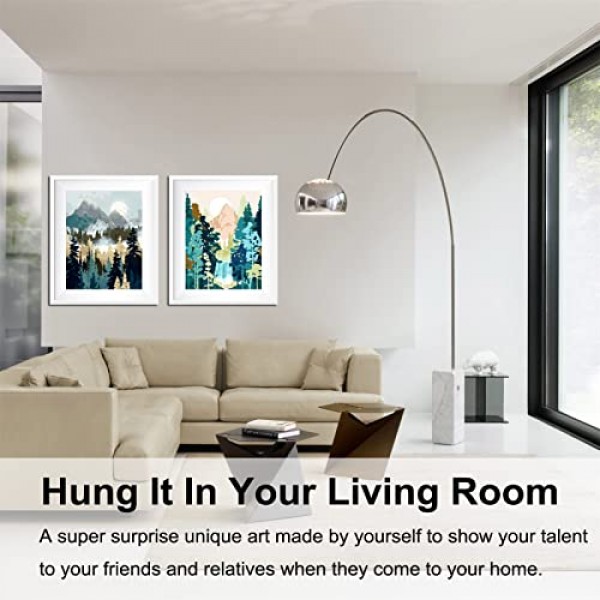 성인 초보자와 어린이를 위한 숫자로 그림 그리기, 12인치 Wx16 L 2 팩 캔버스 그림 8개 나무 붓으로 그림 그리기, 선물 상자에 아크릴 안료-7172