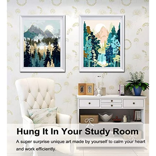 성인 초보자와 어린이를 위한 숫자로 그림 그리기, 12인치 Wx16 L 2 팩 캔버스 그림 8개 나무 붓으로 그림 그리기, 선물 상자에 아크릴 안료-7172