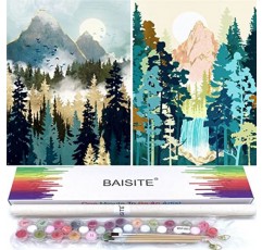 성인 초보자와 어린이를 위한 숫자로 그림 그리기, 12인치 Wx16 L 2 팩 캔버스 그림 8개 나무 붓으로 그림 그리기, 선물 상자에 아크릴 안료-7172