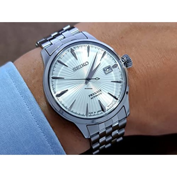 세이코 프레시지 칵테일 타임 '마티니' 스틸 시계 SRPG23J1, 블루