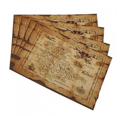 Mugod 보물 지도 플레이스매트 폐허가 된 오래된 양피지의 매우 상세한 해적 보물 지도 장식용 내열성 미끄럼 방지 세탁 가능 식탁 매트 4개 세트 12
