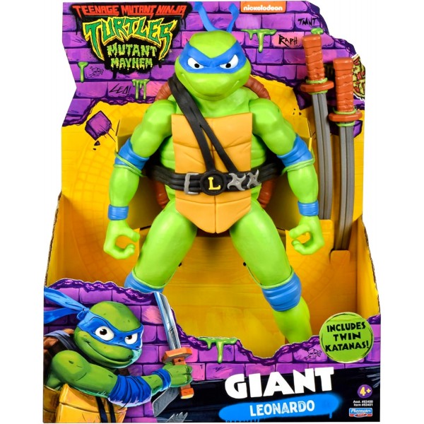Turtles Mutant Mayhem Leonardo Turtle Giant 버전 30cm 전투 무기 포함 연령 4+ Giochi Preziosi