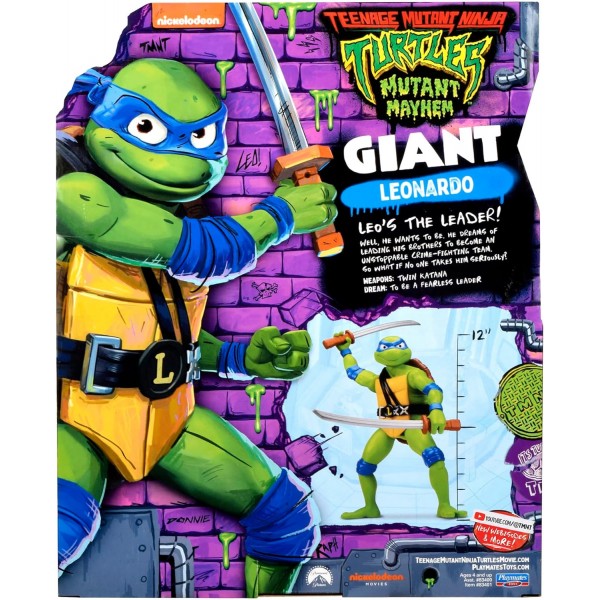 Turtles Mutant Mayhem Leonardo Turtle Giant 버전 30cm 전투 무기 포함 연령 4+ Giochi Preziosi
