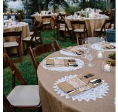 Jcevium 50 개 천연 황마 칼 붙이 칼과 포크 칼 붙이 세트 칼 붙이 가방 홀더 헤센 및 레이스 파티 웨딩 장식, 21 x 11 cm