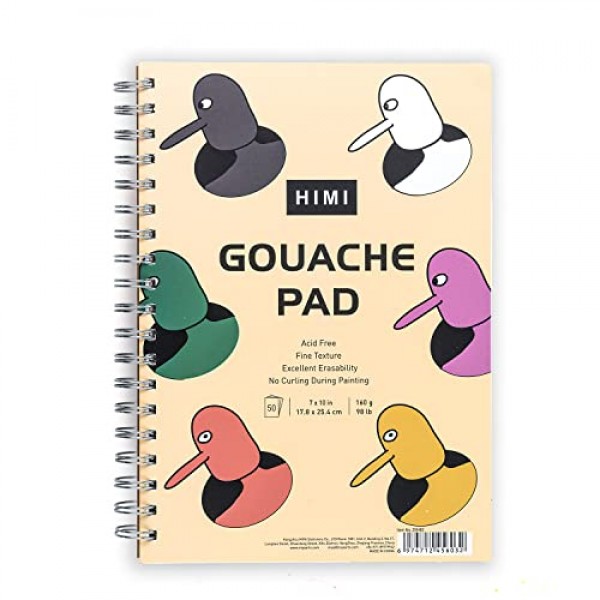 HIMI 구아슈 패드 7X10''(98lb/160g) 50매 믹스 페이퍼 패드, 측면 와이어 바운드, 미세한 질감, 스케치용 구아슈 아크릴 아트 패드, 잉크 스케치북, 미술 용품 ​​드로잉 패