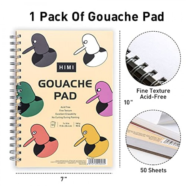 HIMI 구아슈 패드 7X10''(98lb/160g) 50매 믹스 페이퍼 패드, 측면 와이어 바운드, 미세한 질감, 스케치용 구아슈 아크릴 아트 패드, 잉크 스케치북, 미술 용품 ​​드로잉 패