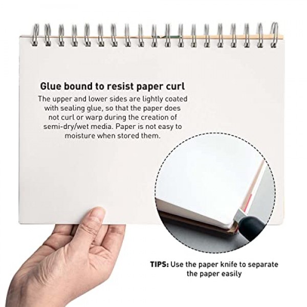 HIMI 구아슈 패드 7X10''(98lb/160g) 50매 믹스 페이퍼 패드, 측면 와이어 바운드, 미세한 질감, 스케치용 구아슈 아크릴 아트 패드, 잉크 스케치북, 미술 용품 ​​드로잉 패