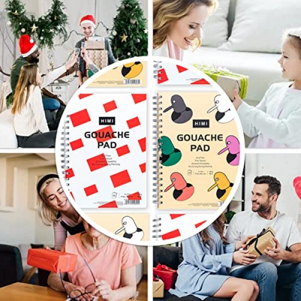 HIMI 구아슈 패드 7X10''(98lb/160g) 50매 믹스 페이퍼 패드, 측면 와이어 바운드, 미세한 질감, 스케치용 구아슈 아크릴 아트 패드, 잉크 스케치북, 미술 용품 ​​드로잉 패