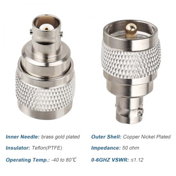 XRDS -RF BNC 암-UHF 수 커넥터 2PCS, BNC-PL259 커넥터 CB Ham 라디오 안테나용 RF 동축 어댑터