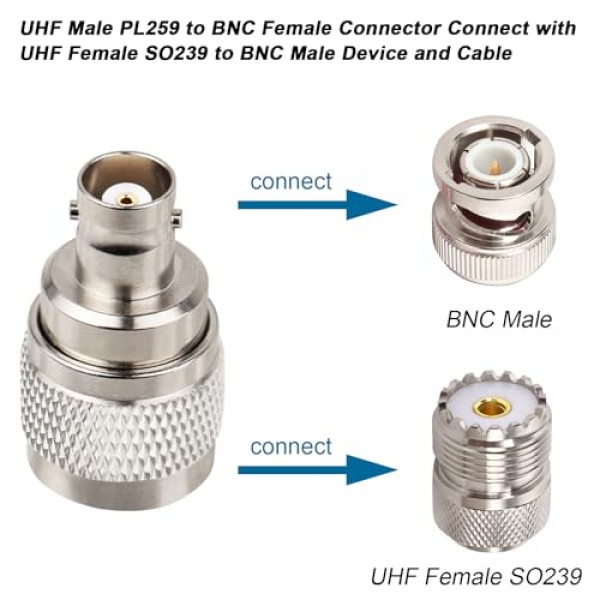 XRDS -RF BNC 암-UHF 수 커넥터 2PCS, BNC-PL259 커넥터 CB Ham 라디오 안테나용 RF 동축 어댑터