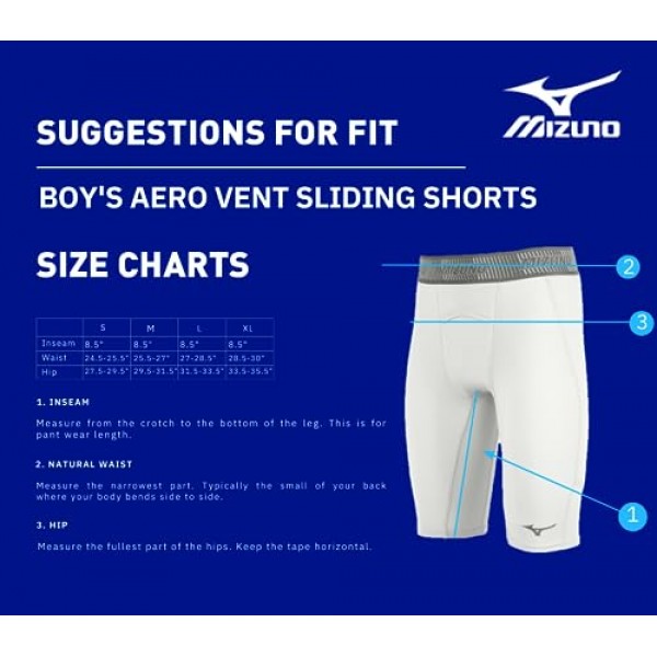 미즈노 유스 에어로 벤트 패딩 슬라이딩 쇼트, 화이트, 라지