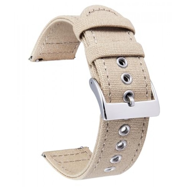 BINLUN 캔버스 시계 밴드 퀵 릴리스 세일 천 시계 스트랩 교체 18mm 20mm 22mm 24mm 코튼 원단 시계 밴드 실버/블랙 버클이있는 남성과 여성을위한