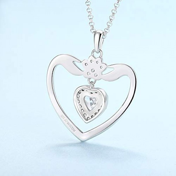 JO WISDOM 여성용 목걸이 하트 실버 925, 체인 펜던트 개 발 프린트 발자국 5A 큐빅 지르코니아 4월 탄생석으로 내 마음에서 당신을 사랑합니다, 45 cm + 3 cm, 여성용 주얼리, 