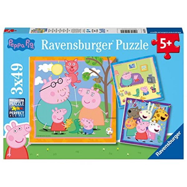 RAVENSBURGER 퍼즐 Ravensburger 05579 가족과 친구 3 x 49 조각 5세 어린이를 위한 Peppa Pig 퍼즐