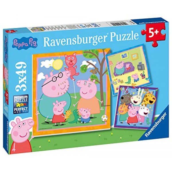 RAVENSBURGER 퍼즐 Ravensburger 05579 가족과 친구 3 x 49 조각 5세 어린이를 위한 Peppa Pig 퍼즐