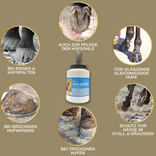 브러시가 있는 EMMA 발굽 오일 말 480ML 발굽 밤 말 - 발굽 살찐 말 I 발굽 관리 발굽 및 개구리 I 건조 발굽에 대항 I 발굽 경화제 말 I 말용 발굽 연고 I 브러시 병 - 빠른 