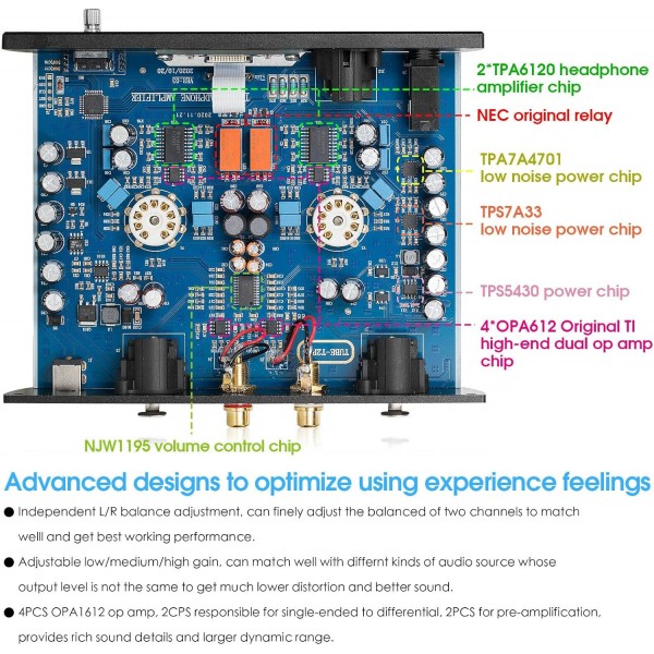 HiFi 진공관 헤드폰 앰프 홈 밸런스드 XLR 밸브 튜브 헤드폰 앰프