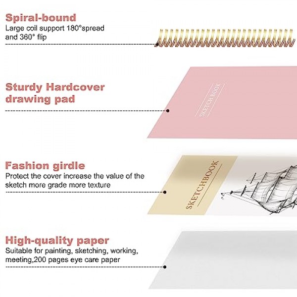 Yoment 5.5 x 8.5 어린이를위한 작은 나선형 바운드 스케치 패드 그리기를위한 스케치북 하드 커버 스케치 북 (68lb/100gsm) 아티스트 드로잉 빈 종이 노트 연필로 스케치 패