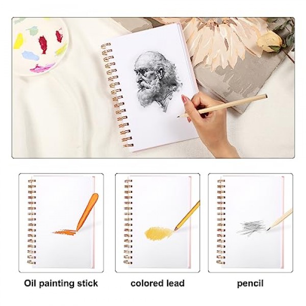 Yoment 5.5 x 8.5 어린이를위한 작은 나선형 바운드 스케치 패드 그리기를위한 스케치북 하드 커버 스케치 북 (68lb/100gsm) 아티스트 드로잉 빈 종이 노트 연필로 스케치 패