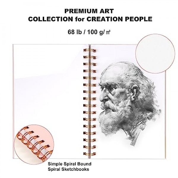 Yoment 5.5 x 8.5 어린이를위한 작은 나선형 바운드 스케치 패드 그리기를위한 스케치북 하드 커버 스케치 북 (68lb/100gsm) 아티스트 드로잉 빈 종이 노트 연필로 스케치 패