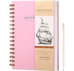 Yoment 5.5 x 8.5 어린이를위한 작은 나선형 바운드 스케치 패드 그리기를위한 스케치북 하드 커버 스케치 북 (68lb/100gsm) 아티스트 드로잉 빈 종이 노트 연필로 스케치 패