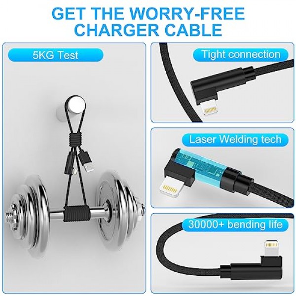 90도 16피트 매우 긴 iPhone 충전기 코드, Apple MFi 인증 직각 라이트닝 케이블 16FT/5M, iPhone 13 Pro Max/13/12 Mini/11/X/XS/XR/8용 고속 충전 나일론 편조 iPhone 충전 코드