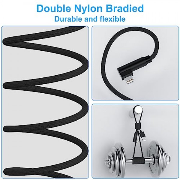 90도 16피트 매우 긴 iPhone 충전기 코드, Apple MFi 인증 직각 라이트닝 케이블 16FT/5M, iPhone 13 Pro Max/13/12 Mini/11/X/XS/XR/8용 고속 충전 나일론 편조 iPhone 충전 코드