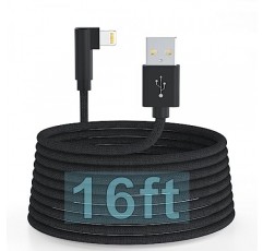90도 16피트 매우 긴 iPhone 충전기 코드, Apple MFi 인증 직각 라이트닝 케이블 16FT/5M, iPhone 13 Pro Max/13/12 Mini/11/X/XS/XR/8용 고속 충전 나일론 편조 iPhone 충전 코드